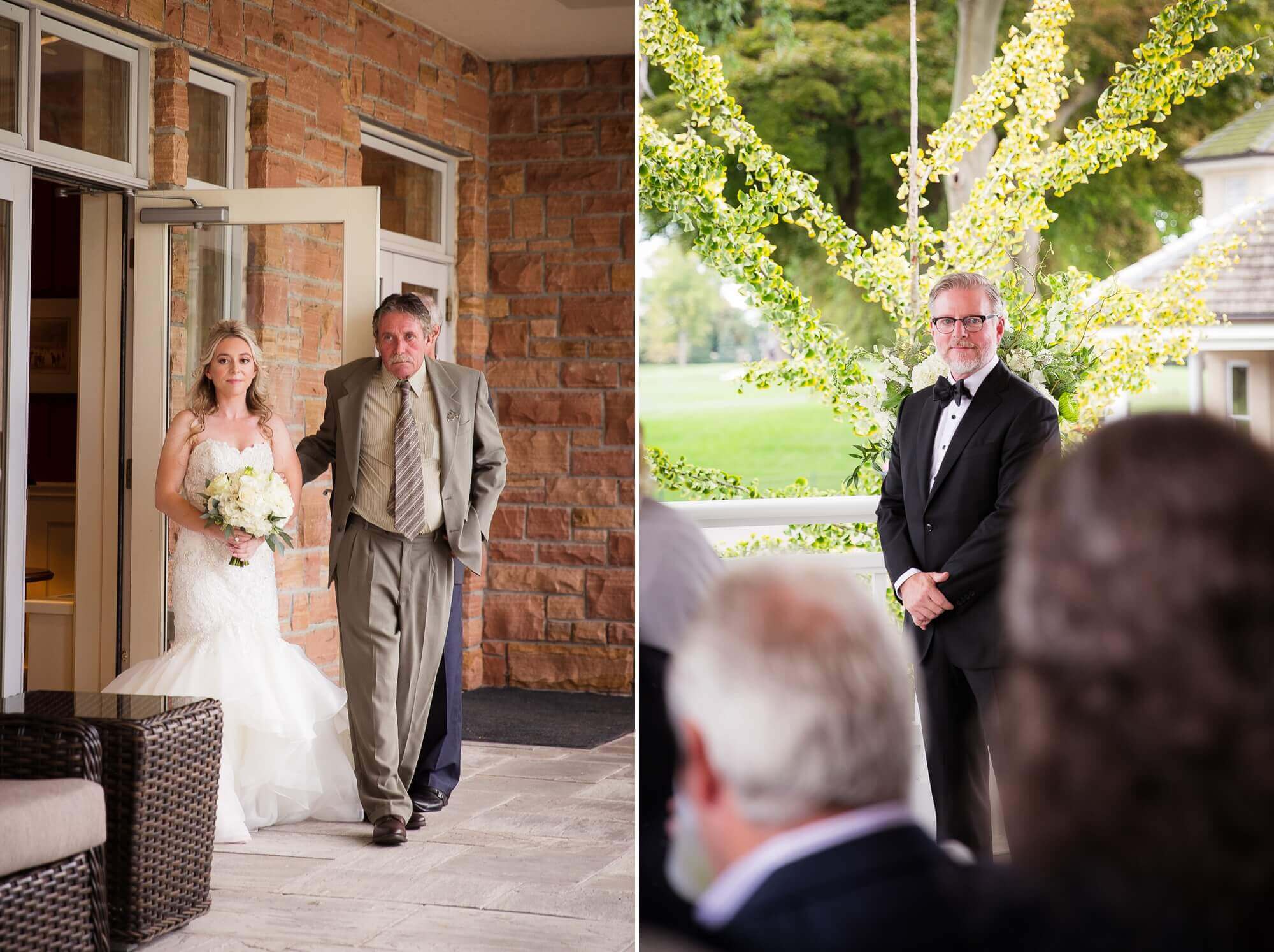 Bride walking down the aisle and the groom seeing her for the first time at Lambton Golf & Country Club