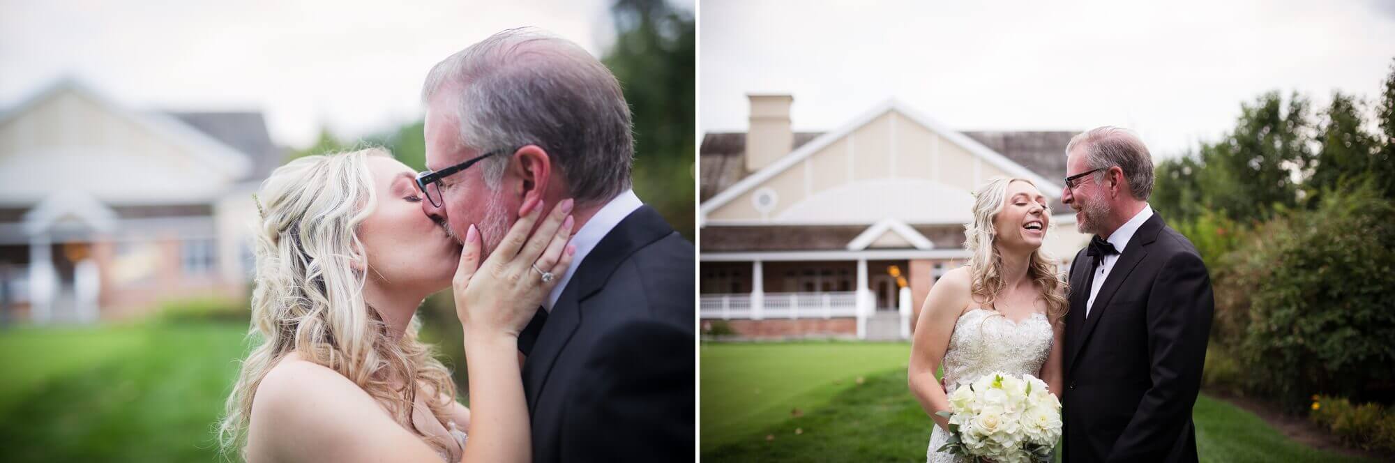 Portraits of the bride and groom kissing at Lambton Golf & Country Club