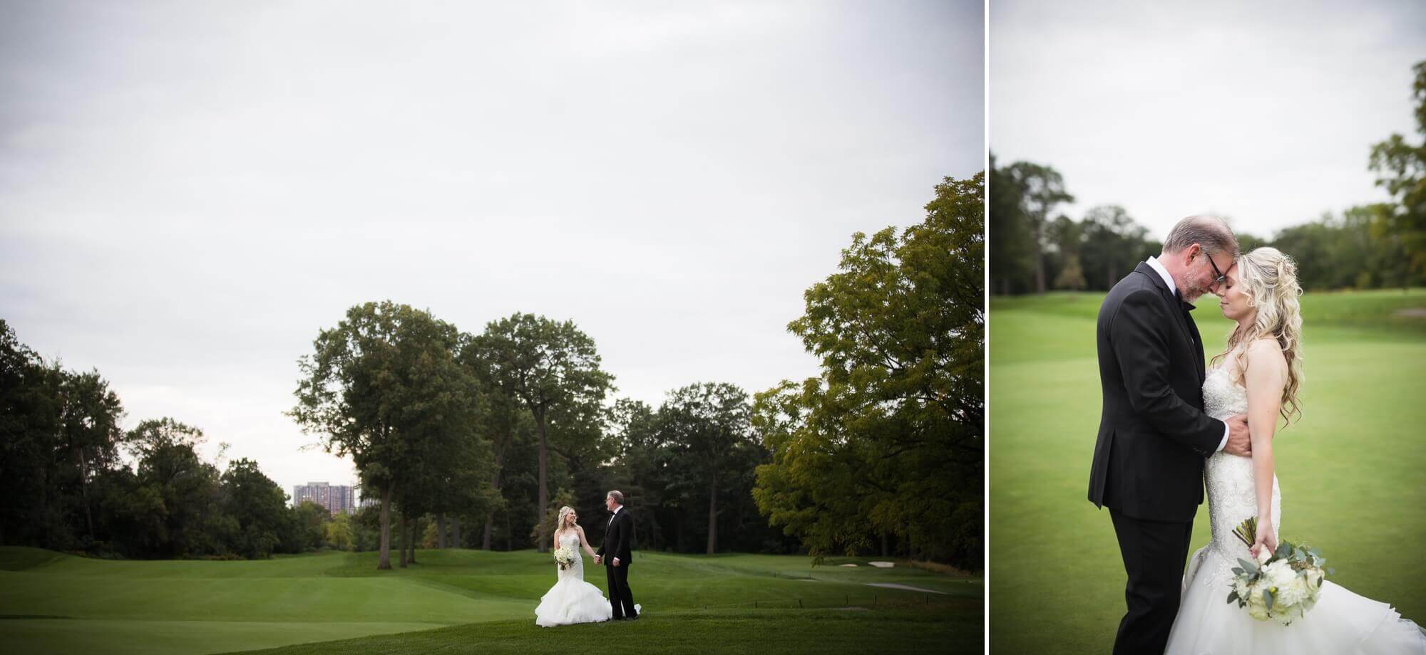 Portraits of the bride and groom on the green at the Lambton Golf & Country Club