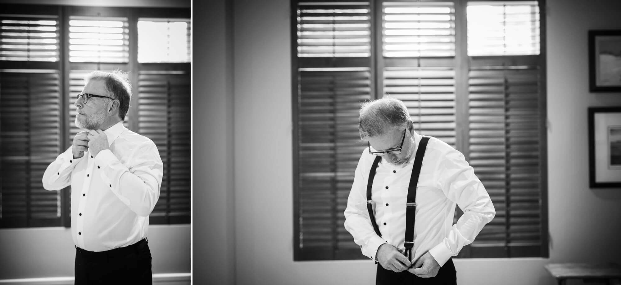 Black and White portraits of the Groom getting ready at Lambton G&CC in Toronto
