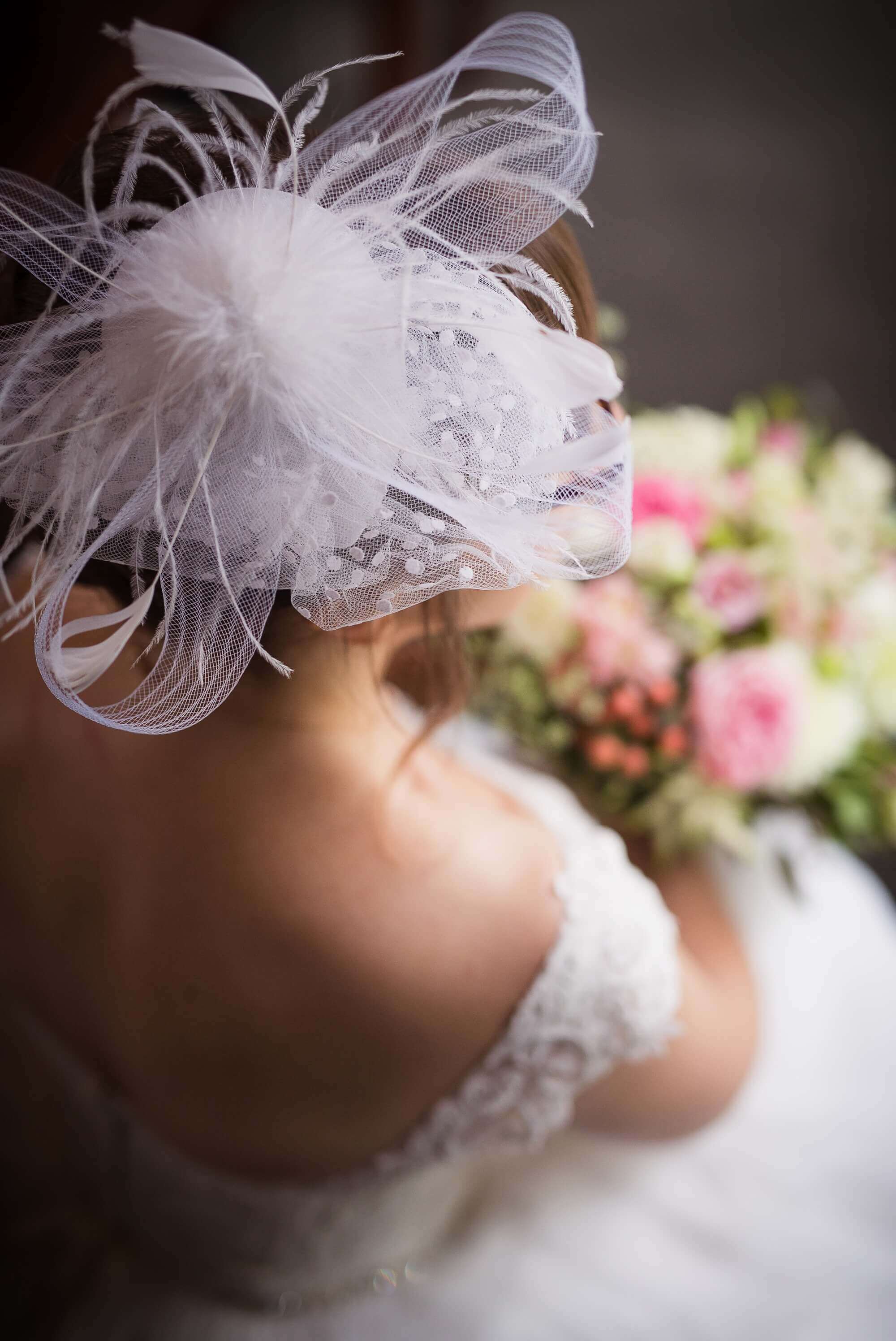 Details of the bride's DIY headpiece for her wedding day at Hotel Ocho , Toronto
