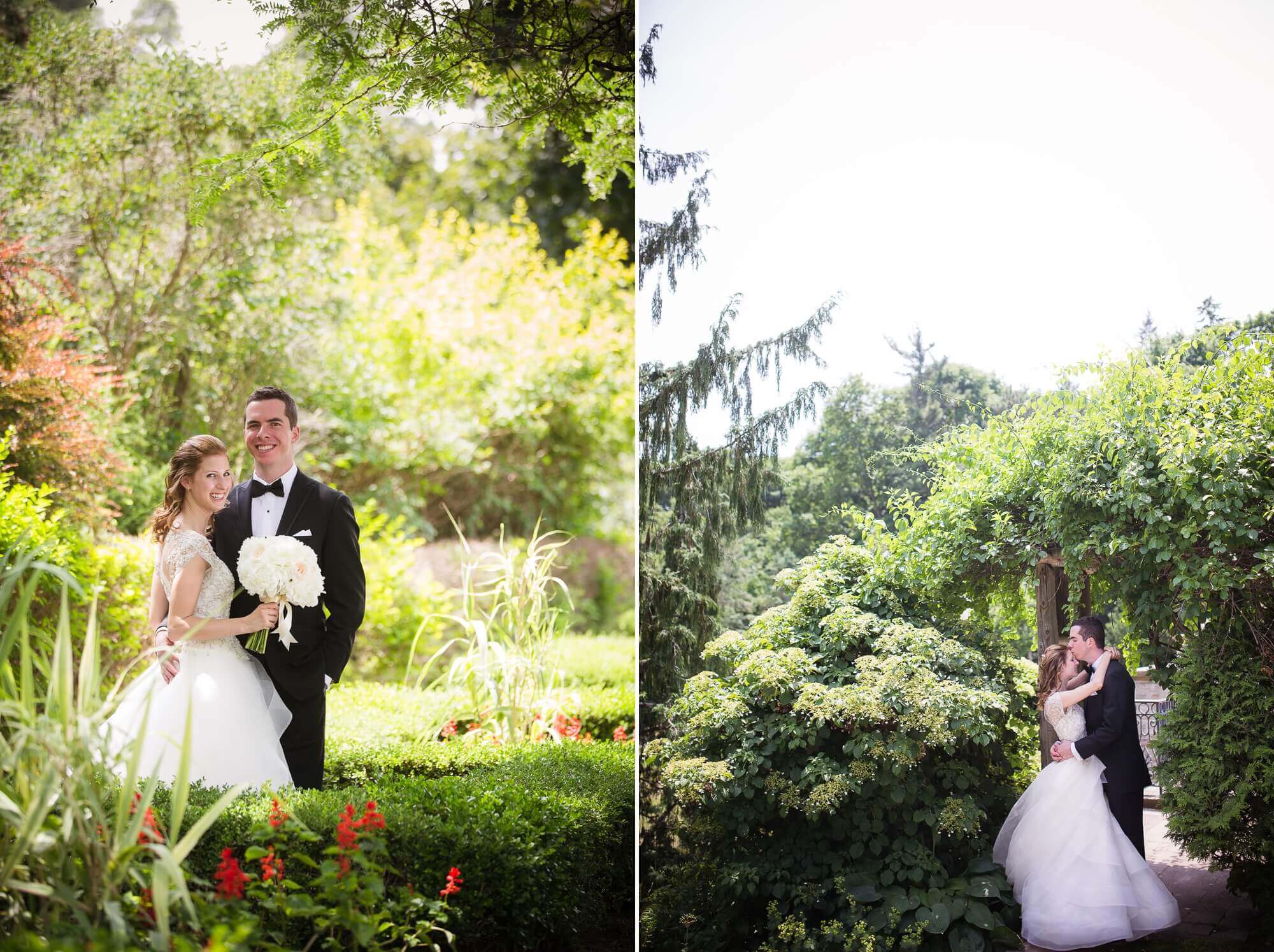 Portraits of the bride and groom at Alexander Muir Gardens in Toronto
