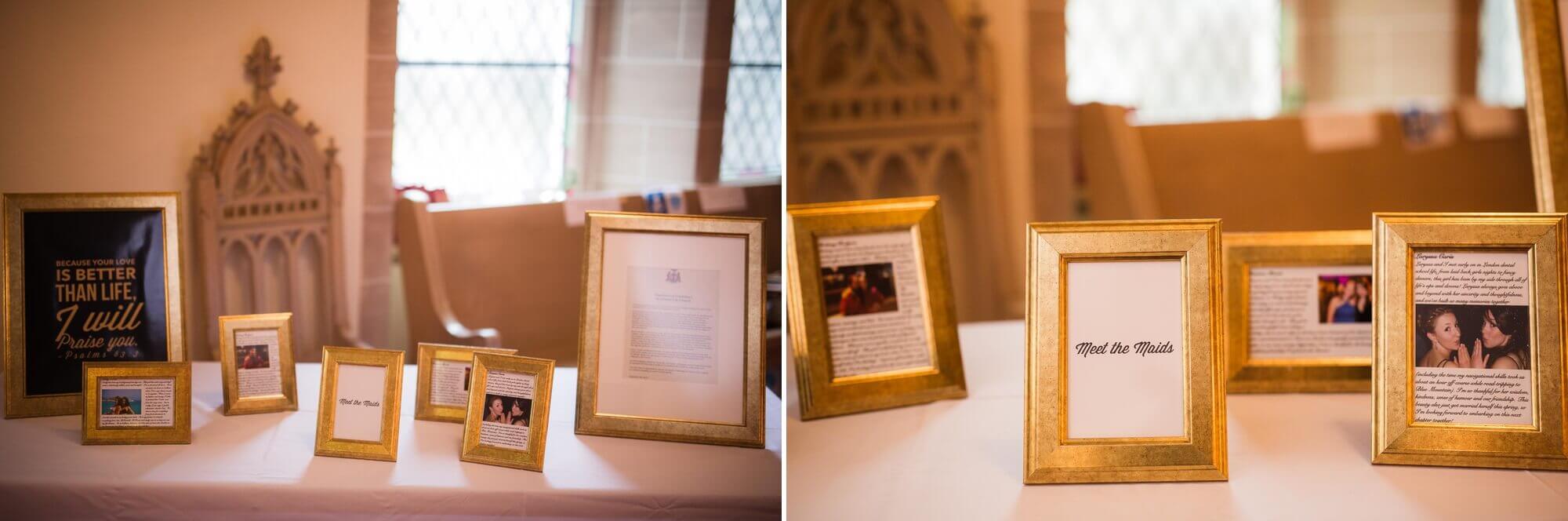 Ceremony details displaying framed stories of the wedding party in Toronto