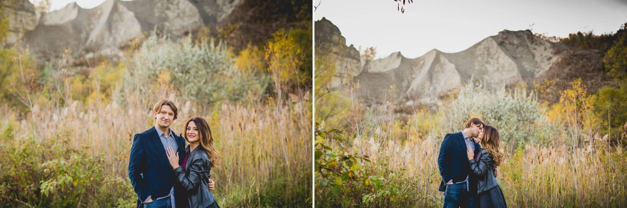 Sand dunes and field landscape for an engagement session at Scarborough Bluffs in Toronto