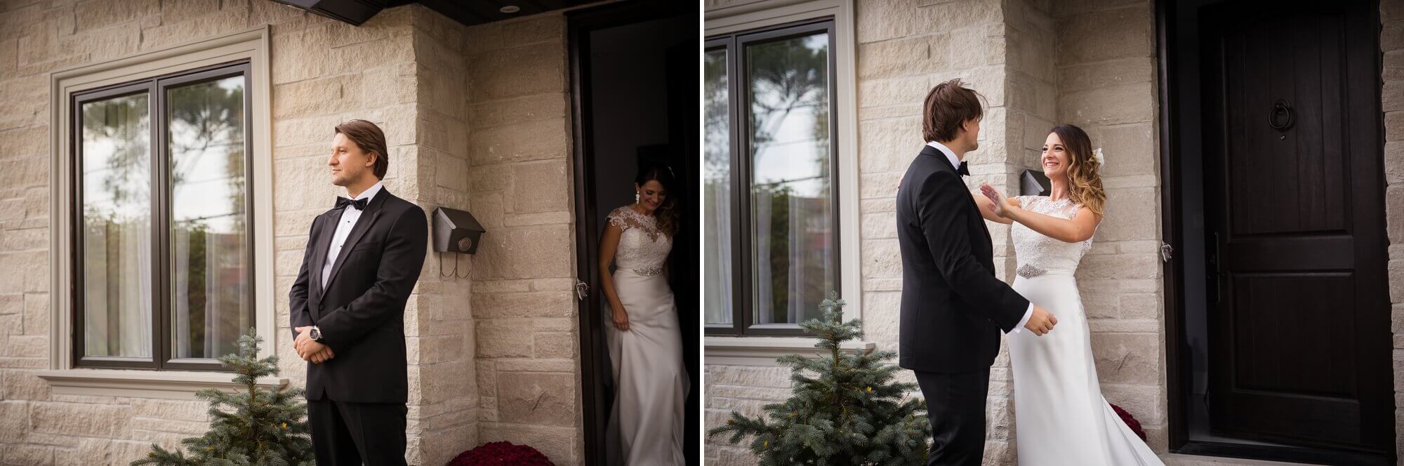 Groom waits outside the door for his first look at his bride