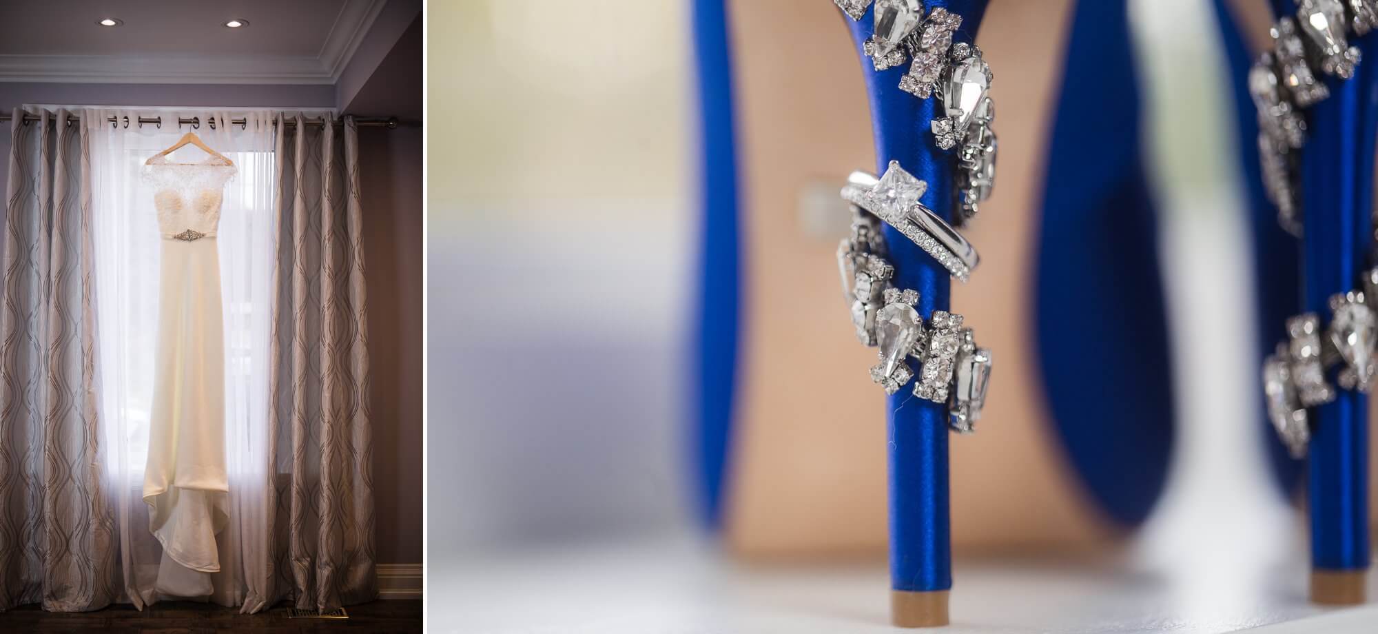 Details of the wedding ring incorporated with the brides wedding shoes 