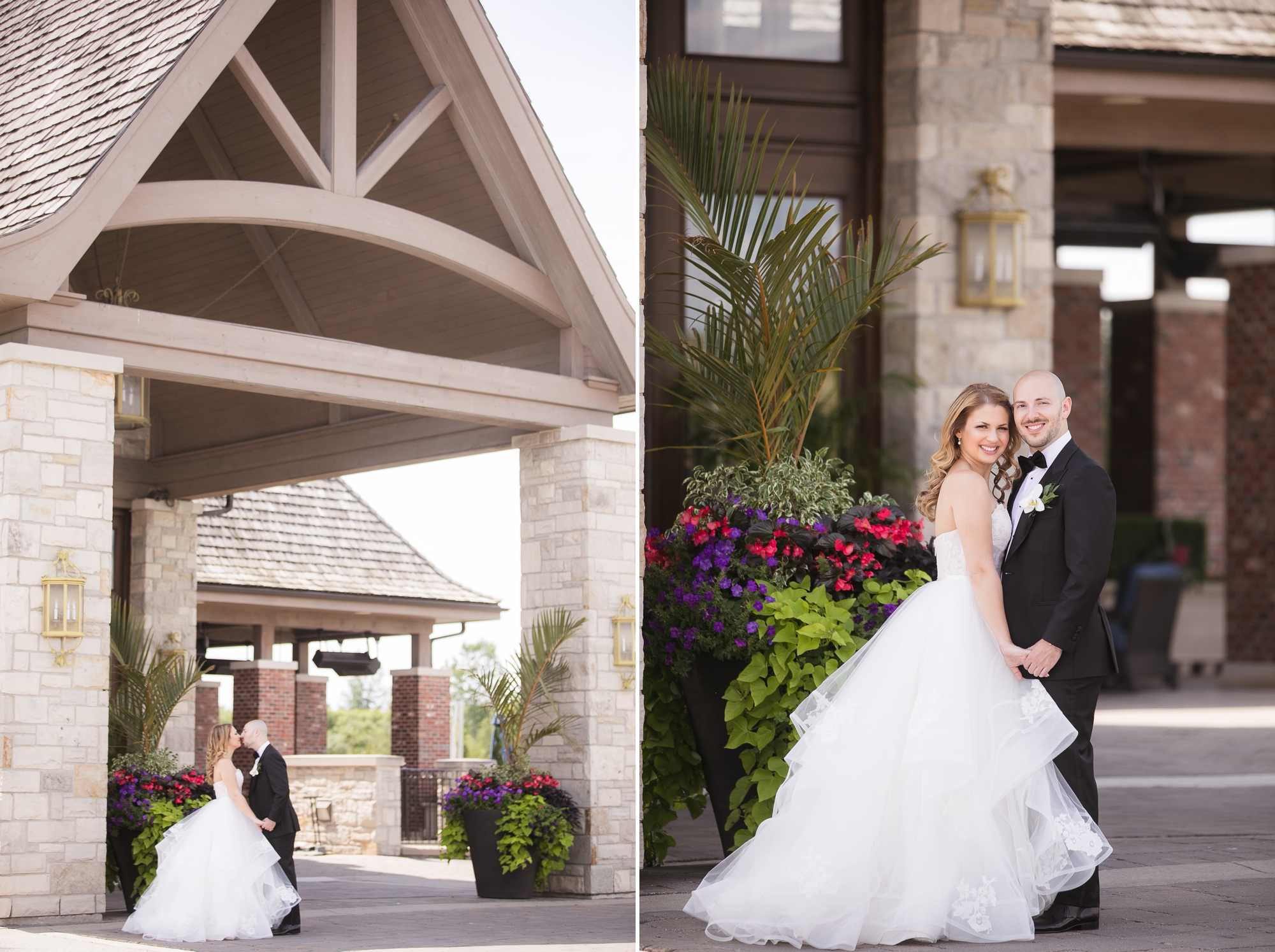 Toronto Wedding at Eagles Nest. The bride and groom pose outside Eagles Nest Golf Club venue