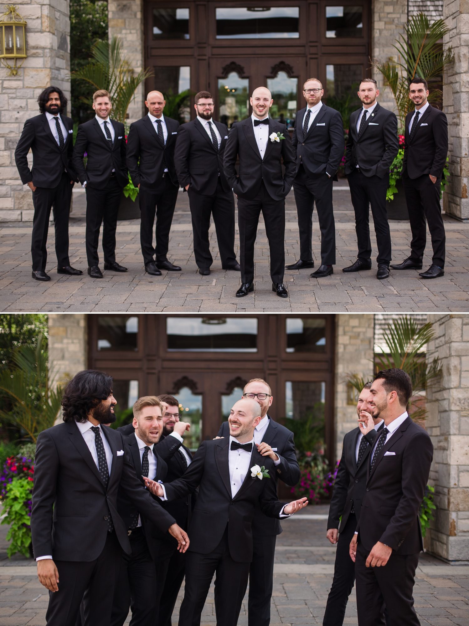 Toronto Wedding at Eagles Nest. The groom centre forward, followed on either sides by his groomsmen.