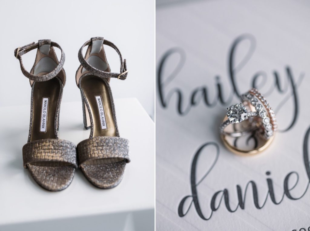 Details of the bride's rustic gold heels for her wedding day in Toronto