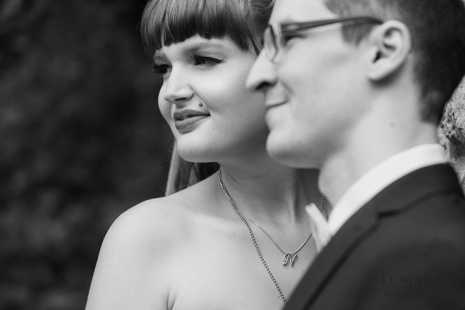bride and groom portrait bw